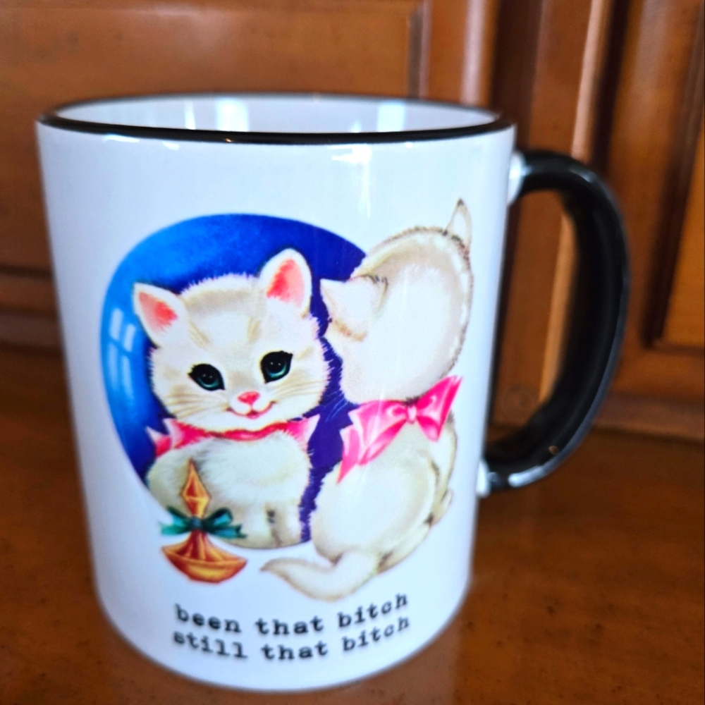 Humorous Dark Humor Profanity Profane Cat Kittens Mug Black Handle With Text